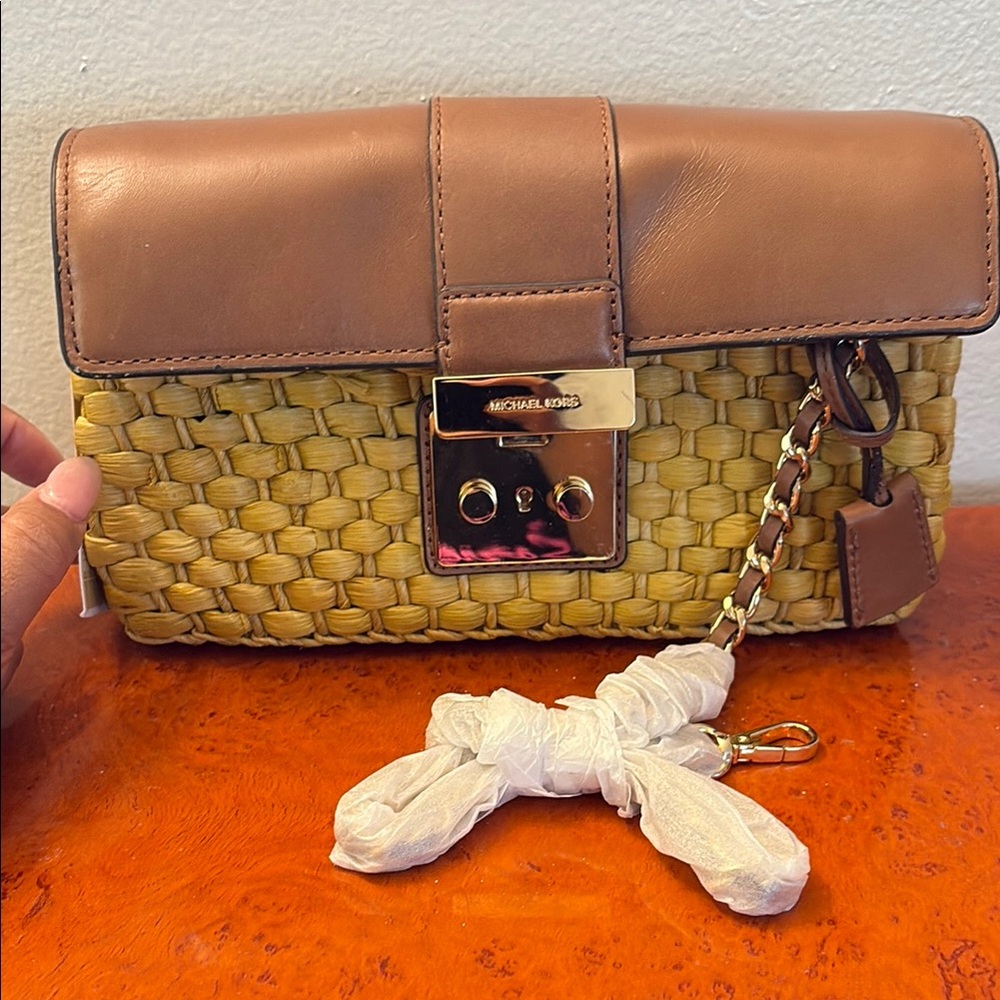 Michael Kors Tan and Brown Clutch with Woven Design